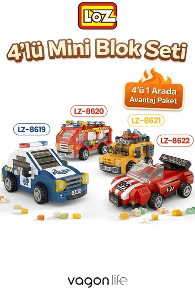 Loz Micro Block 4'lü Araç Seti 4 Farklı Model Dekoratif Oyuncak Yapım Seti Yapı Blok Seti ürün görseli 1