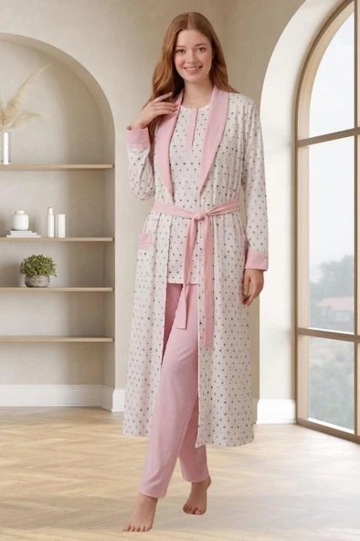 Mecit 6358 Pembe Kadın Uzun Sabahlıklı Pijama Takımı ürün görseli 1
