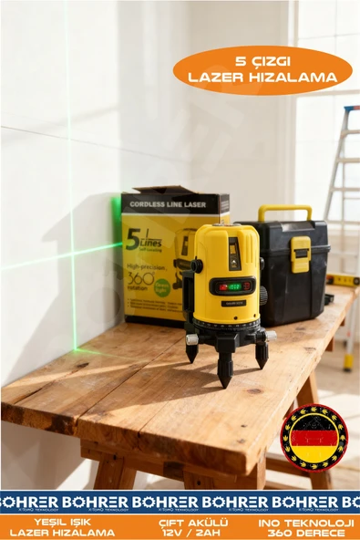 BÖHRER YENİ MODEL 5 ÇİZGİ 360 DERECE YEŞİL IŞIK LAZER HİZALAMA MAKİNESİ ürün görseli 1