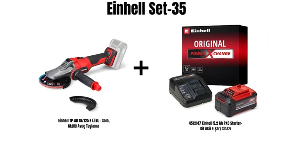 Einhell Set-35 (Einhell TP-AG 18/125 F Li BL - Solo, Akülü Avuç Taşlama+Einhell 5,2 Ah PXC Starter-Kit Akü & Şarj Cihazı) ürün görseli 1