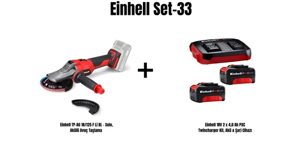 Einhell Set-33 (Einhell TP-AG 18/125 F Li BL - Solo, Akülü Avuç Taşlama+Einhell 18V 2 x 4,0 Ah PXC Twincharger Kit, Akü & Şarj Cihazı) ürün görseli 1