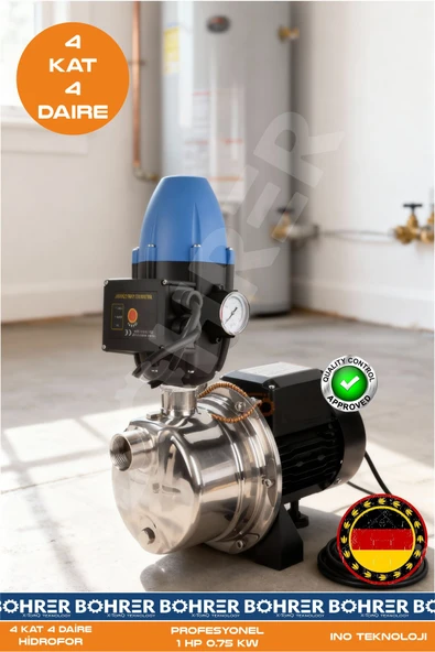 BÖHRER JET750SC PASLANMAZ GÖVDELİ BAKIR SARGILI 1 HP 0.75KW + HİDROMAT - BAHÇE BİNA HİDROFOR POMPA - 4 KAT ürün görseli 1