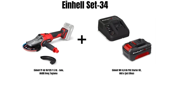 Einhell Set-34 (Einhell TP-AG 18/125 F Li BL - Solo, Akülü Avuç Taşlama+Einhell 18V 4,0 Ah PXC Starter Kit, Akü & Şarj Cihazı) ürün görseli 1
