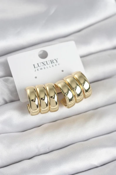 Pirinç Gold Renk Üçlü Görünüm Kadın Küpe - TJ-BKP11755 ürün görseli 1