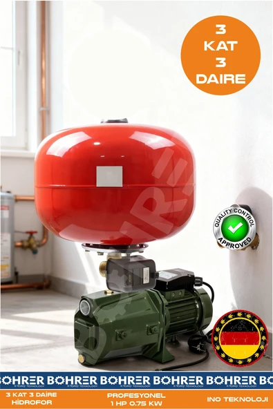 BÖHRER JET100 DÖKÜM GÖVDELİ 1 HP 0.75KW 24L İTALYAN GENLEŞME TANKLI BAHÇE BİNA HİDROFOR POMPA - 3 KAT 3 DAİ ürün görseli 1