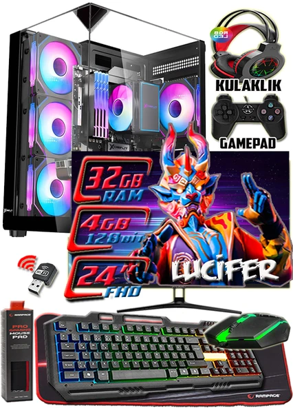WarboX LUCİFER 24"Monitör i5 4570s 32gb Ram 256gb Ssd 250gb Hdd Rx580 DDR5 8GB Ekran Kartı Gaming PC ürün görseli 1