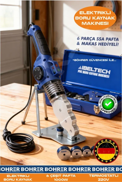 BÖHRER 1000W 6 ÇEŞİT PAFTALI TERMOSTATLI 220V ELEKTRİKLİ BORU KAYNAK MAKİNESİ ürün görseli 1