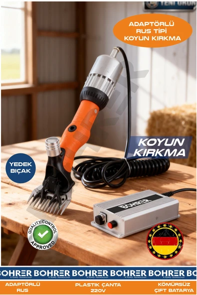 BÖHRER RUS TİPİ ADATÖRLÜ TAM PROFESYONEL KOYUN KIRKMA KIRPMA MAKİNESİ - 220V - 14.4V ürün görseli 1
