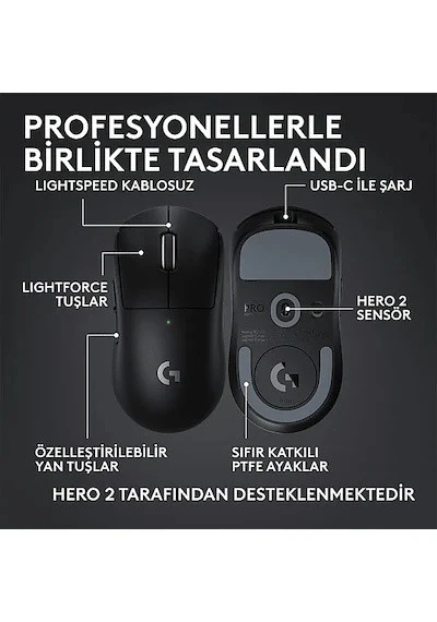 Logitech 910-007532 GPROX SUPERLIGHT 2C Kablosuz Oyuncu Mouse Siyah - Resim 5