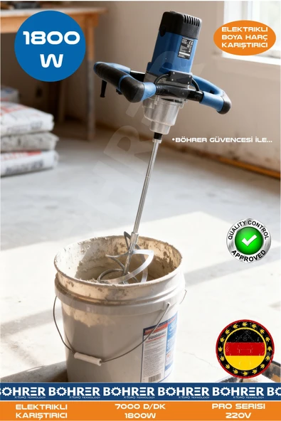 BÖHRER ELEKTRİKLİ 7000D/DK 1800W 220V PRO SERİSİ BOYA HARÇ KARIŞTIRICI ürün görseli 1