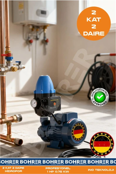 BÖHRER QB60 0.55 HP 0.37KW + HİDROMAT - OTOMATİK AÇ KAPA BAHÇE BİNA HİDROFORU - 2 KAT 2 DAİRE ürün görseli 1