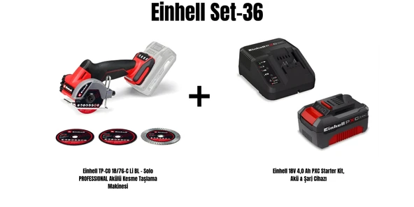 Einhell Set-36 (Einhell TP-CO 18/76-C Li BL - Solo PROFESSIONAL Akülü Kesme Taşlama Makinesi+Einhell 18V 4,0 Ah PXC Starter Kit, Akü & Şarj Cihazı) ürün görseli 1