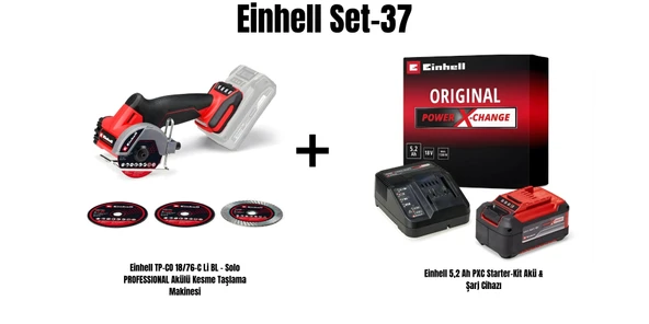 Einhell Set-37 (Einhell TP-CO 18/76-C Li BL - Solo PROFESSIONAL Akülü Kesme Taşlama Makinesi+Einhell 5,2 Ah PXC Starter-Kit Akü & Şarj Cihazı) ürün görseli 1