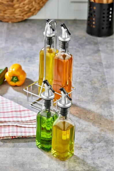 Cooker 5 Parça Stantlı Cam Yağdanlık, Sosluk, Baharatlık Seti CKR2958 ürün görseli 1