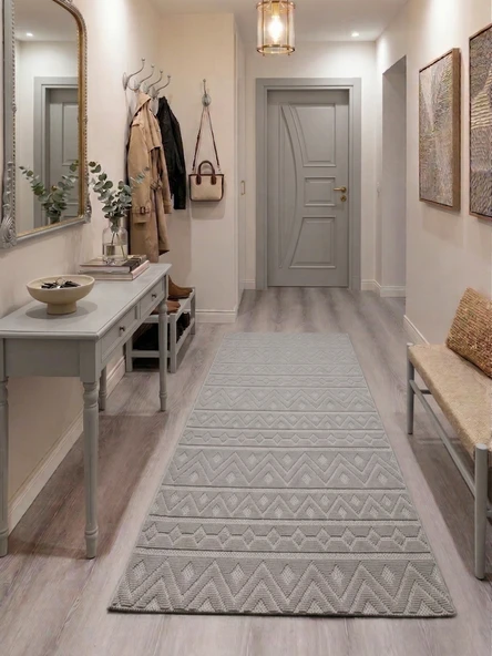 Gri Etnik Desenli Kaymaz Taban Yıkanabilir Halı Ultra Yumuşak Su Emici Dekoratif Lüks Salon Mutfak Koridor Çocuk Odası Halısı POLTONETNİK02 ürün görseli 1