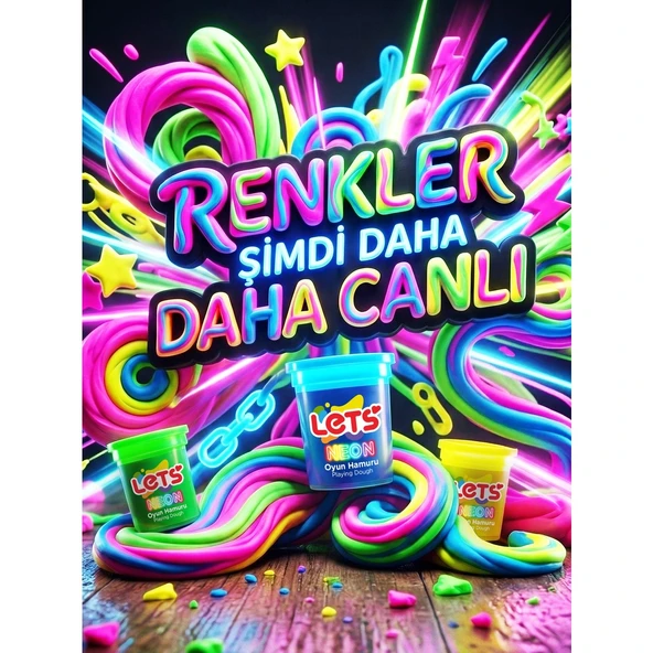 LETS 4 Renk Neon Oyun Hamuru 440 g - Resim 3
