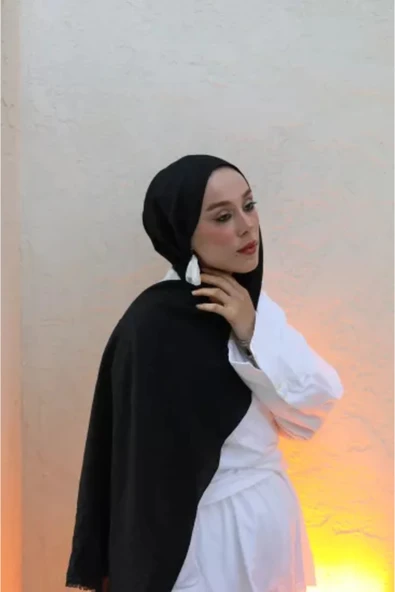 Neo Pamuk Şal- Siyah - Resim 3