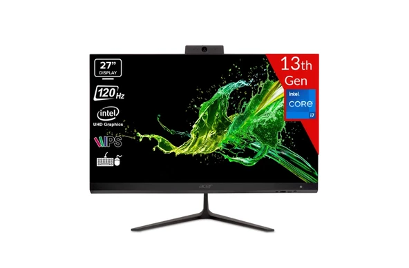 Acer C27-2E13U7UNL Intel Core I7-1355U 16GB 512GB SSD Intel UHD Graphics 27 IPS Fhd 120Hz Linux DQ.BMREM.003 Siyah All In One ürün görseli 1