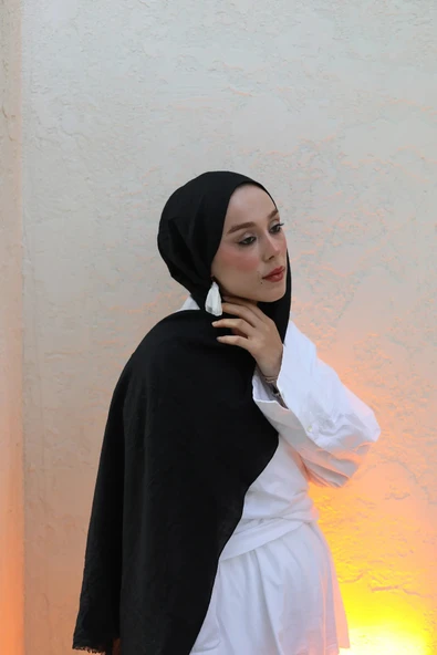 Neo Pamuk Şal- Siyah - Resim 2