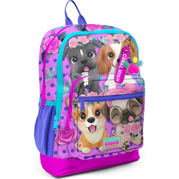Coral High Pembe Köpek Desenli Dört Bölmeli Okul Sırt Çantası 23750 ürün görseli 1