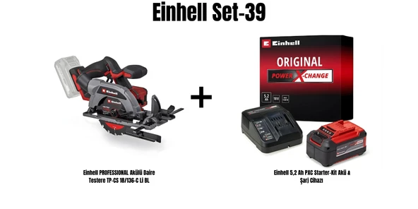Einhell Set-39 (Einhell PROFESSIONAL Akülü Daire Testere TP-CS 18/136-C Li BL+Einhell 5,2 Ah PXC Starter-Kit Akü & Şarj Cihazı) ürün görseli 1