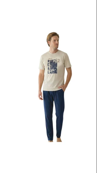Donwear Erkek %100 Pamuk Penye Yazlık Kısa Kollu Pijama Takımı ürün görseli 1