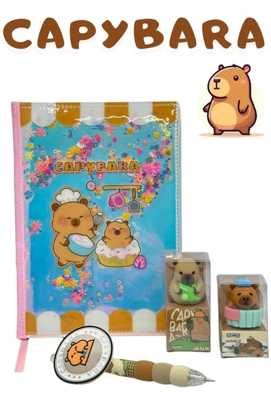 Mikro CAPYBARA GÜNLÜK & HATIRA DEFTERİ SETİ SİLGİ VE VERSATİL KALEMLİ ürün görseli 1