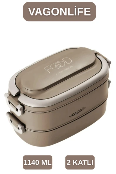 Vagonlife BENTO 1140ML ÇELİK LUNCHBOX 2 KATLI 4 BÖLME YENİ KOLEKSİYON ( ÇORBA KASELİ ) BESLENME KABI ürün görseli 1