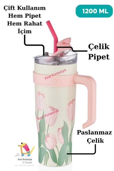 Vagonlife DILLER Pipetli Yalıtımlı Kahve Kupası 1200ml 12 Saate Kadar Sıcak/Soğuk Bardak Gövdeli Termos ürün görseli 1