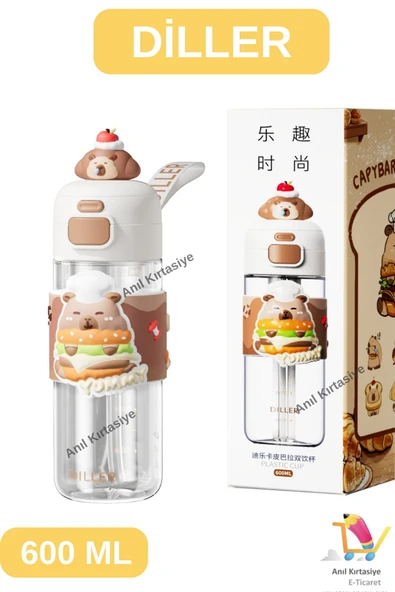 Vagonlife DİLLER TEK KAPAK ÇİFT İÇİM PİPETLİ/RAHAT BİLEK ASKILI CAPYBARA 600 ML ürün görseli 1