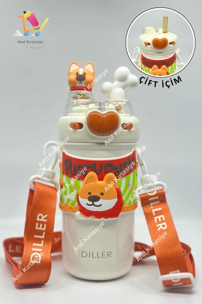 Vagonlife Diller Sevimli Köpek Çift Kapaklı- Çelik Termos 520 ML ürün görseli 1