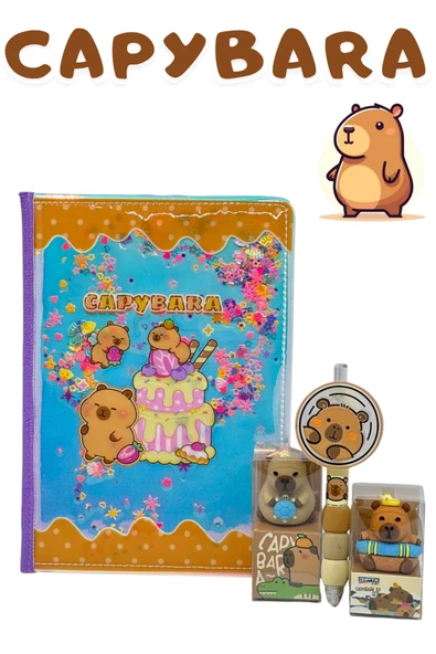 Mikro CAPYBARA GÜNLÜK & HATIRA DEFTERİ SETİ SİLGİ VE VERSATİL KALEMLİ ürün görseli 1