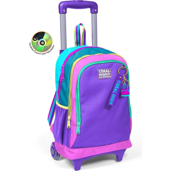 Coral High Kids Pembe Pastel Renkli Üç Bölmeli Çekçekli Okul Sırt Çantası 23959 ürün görseli 1