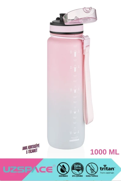 Uzspace Büyük Boy 1000ml Motivasyon Matarası Çift Renk Softtouch  Tritan Su Matarası ürün görseli 1