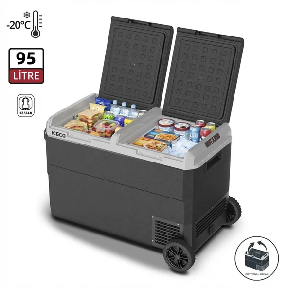 ICECO MCD95D 12/24V 95 Litre Kompresörlü Çift Bölmeli Tekerlekli Outdoor Oto Buzdolabı/Dondurucu ürün görseli 1