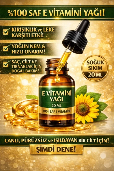 BİORGANİX %100 Saf E Vitamini Yağı 20 ML – Cilt, Saç ve Tırnak Bakımı İçin Yoğun Onarım ürün görseli 1