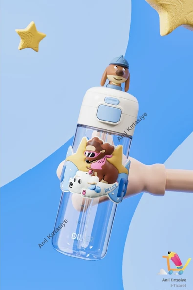 Vagonlife DİLLER TEK KAPAK ÇİFT İÇİM PİPETLİ/RAHAT BİLEK ASKILI SEVİMLİ KÖPEK 600 ML ürün görseli 1