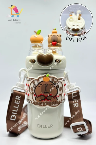 Vagonlife Diller Sevimli Ayıcık Çift Kapaklı Çelik Termos 520 ML ürün görseli 1