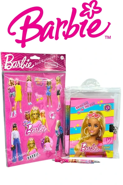 Barbie Lisanslı Jel Kalem Hediyeli Hatıra Defter Seti,12 Parça 3D Sticker ,ve Versatil Kalem ürün görseli 1