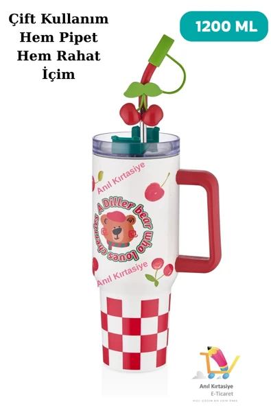 Vagonlife Pipetli Yalıtımlı Kahve Kupası 1200ml 12 Saate Kadar Sıcak/Soğuk Bardak Gövdeli Termos ürün görseli 1