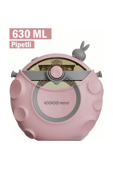 Vagonlife Cocosmile 630ml Silikon Uzay Tema Kılıflı Pipetli Askılı Tritan Çocuk Matarası Pembe Cs-00 ürün görseli 1