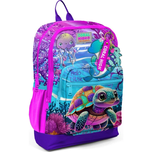 Coral High Kids Pembe Mor Kaplumbağa Desenli Okul Sırt Çantası 23756 ürün görseli 1