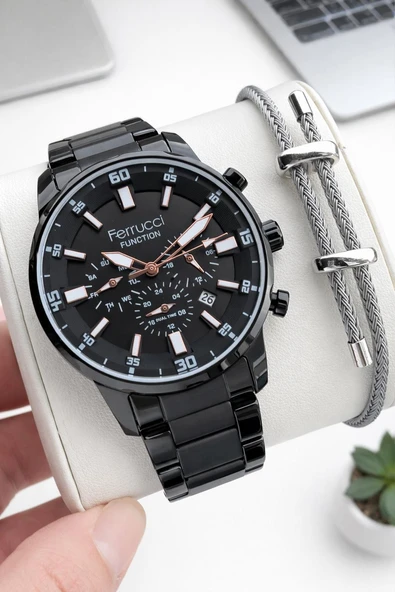 Ferrucci İç Fonksiyonları Aktif 30 Mt Suya Dayanıklı Çelik Kordonlu Erkek Kol Saati EFR.13299.M3 ürün görseli 1