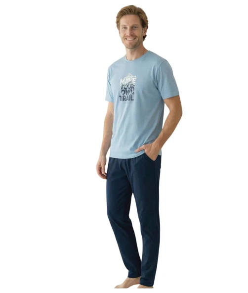 Donwear Erkek %100 Pamuk Penye Yazlık Kısa Kollu Pijama Takımı 26050643 ürün görseli 1