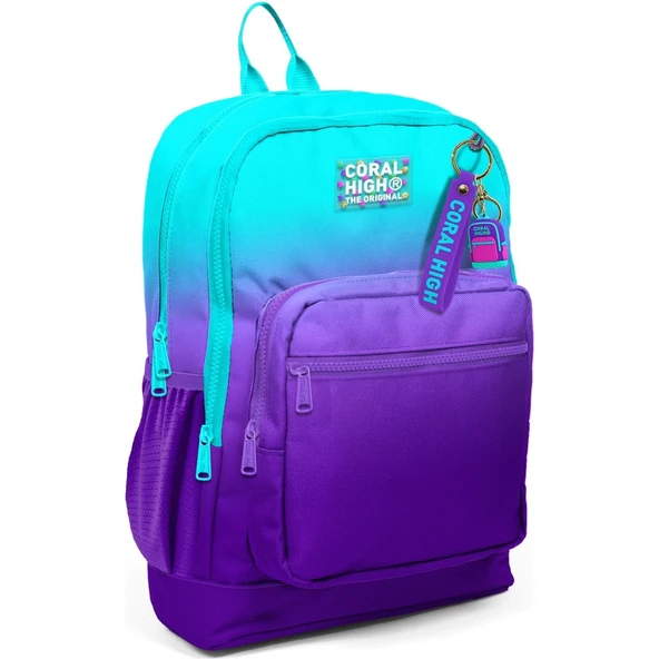 Coral High Kids Su Geçirmez Ortopedik Okul Sırt Çantası  Turkuaz-Mor Geçişli 23763 ürün görseli 1