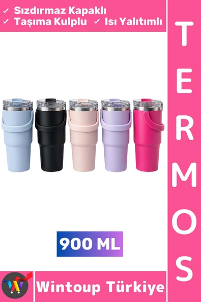 #Termos Gündelik Kamp Outdoor Piknik Sızdırmaz Kapak Isı Yalıtımlı Taşıma Kulplu Mug Termos 900 ML ürün görseli 1