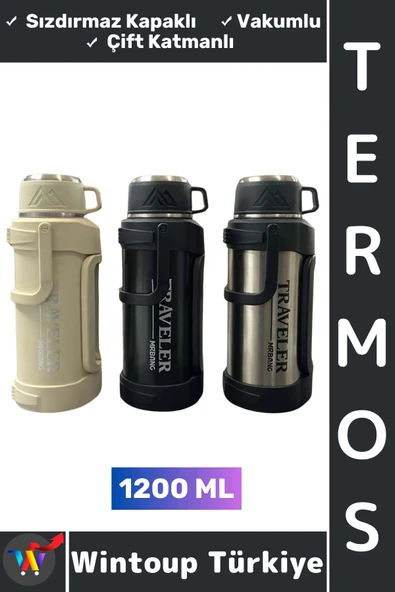 #Termos Gündelik Ofis Kamp Outdoor Piknik Sızdırmaz Kapaklı Çift Katmanlı Vakumlu Mug Termos 1200 ML ürün görseli 1