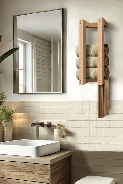 Ahşap Duvar Rafı/ Banyo Rafı/ Havluluk ürün görseli 1