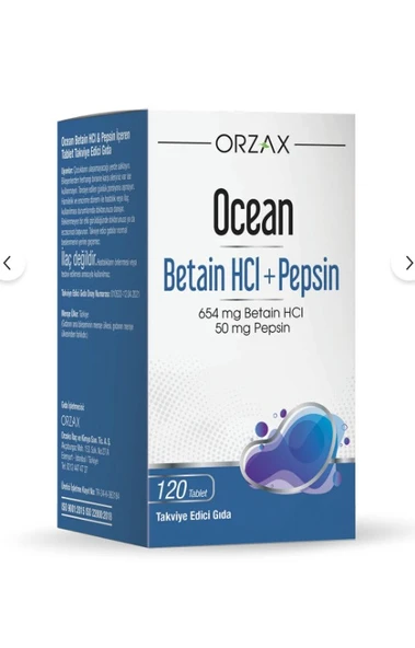 Orzax Ocean Betain HCI+ Pepsin Takviye Edici Gıda 120 Tablet ürün görseli 1
