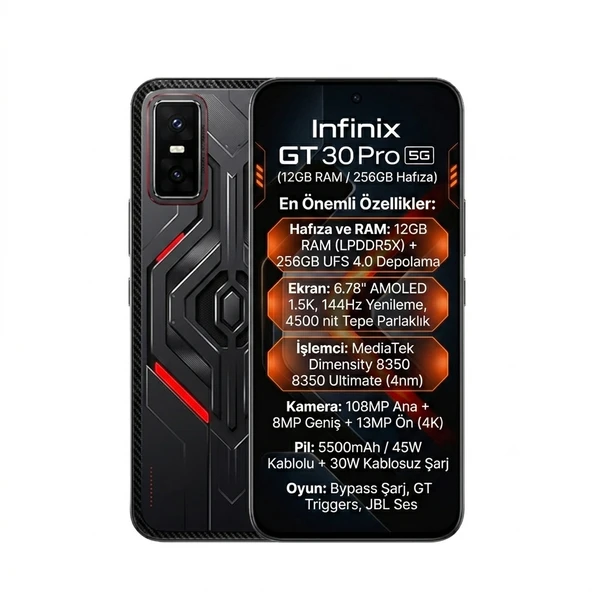 PTTAVM: Infinix GT 30 Pro 256 GB Siyah (İthalatçı Garantili)